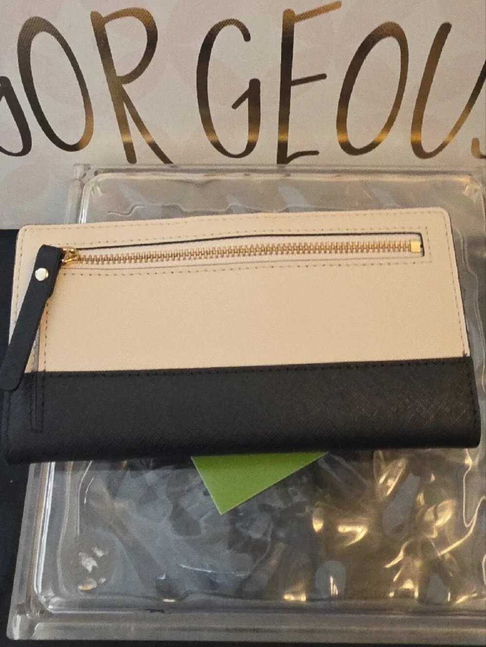 kate spade Bi-Color Cream and Black Zip Wallet